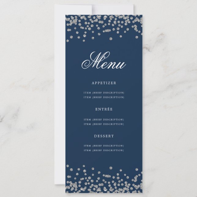 Convite 80 Birthday Menu Silver Confetti Marinho Azul (Verso)