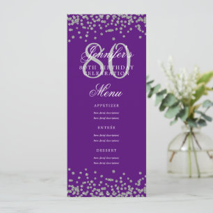 Convite 80 Birthday Menu Silver Confetti Puro