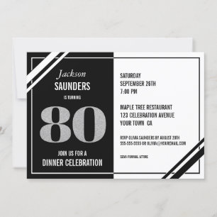 Convite 80 Birthday Modern Black and White Jantar Party