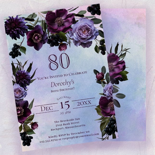 Convite 80 Birthday Moody Purple Gothlower (Criador carregado)