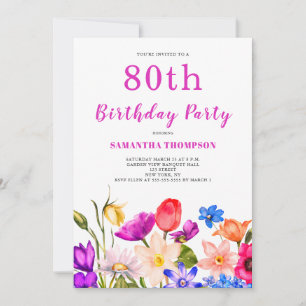 Convite 80 Birthday Pink Floral