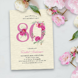 Convite 80 Birthday Pink Peony Floral Número 80