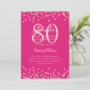 Convite 80 Birthday Program Menu Rosa Dourado Rosa Quente