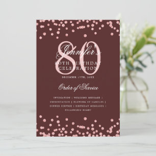 Convite 80 Birthday Programa Menu Rosa Dourada Borgonha