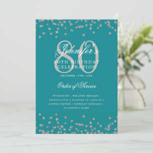 Convite 80 Birthday Programa Menu Silver Turquoise