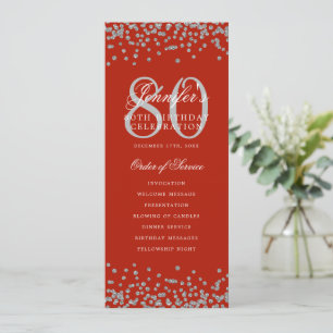 Convite 80 Birthday Programa Obrigados Silver Red