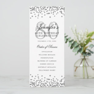 Convite 80 Birthday Programa Silver Confetti Champagne