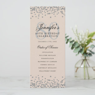 Convite 80 Birthday Programa Silver Confetti Menu Beige