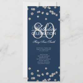 Convite 80 Birthday Programa Silver Marinho Glitter Menu