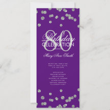 80 Birthday Programa Silver Purple Glitter Menu
