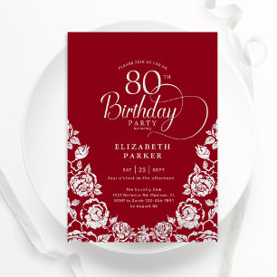 Convite 80 Birthday Red Silver Rosas