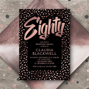 Convite 80 Birthday Rosa Dourada Confetti