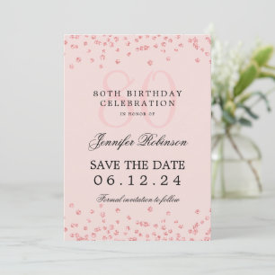 Convite 80 Birthday Rosa Dourado Data de Salvamento Confet