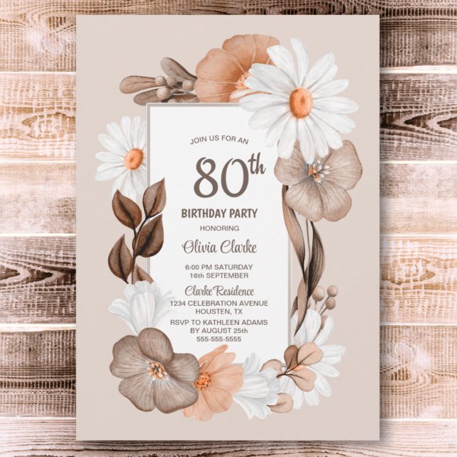 Convite 80 Birthday Rustic Boho Floral Party (Criador carregado)