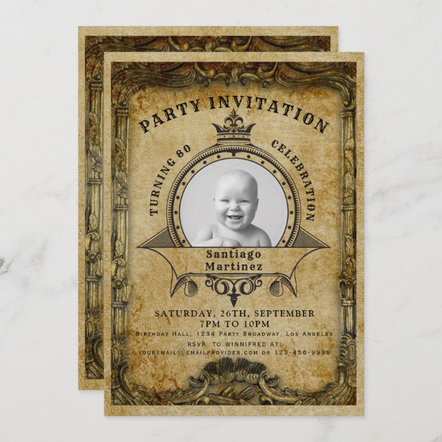 Convite 80 Birthday Vintage Retro Photo Surprise Party (Frente/Verso)