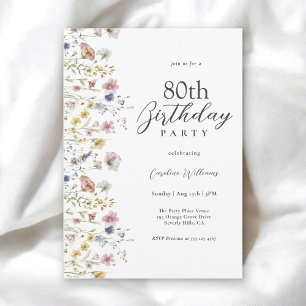 Convite 80 Birthday Watercolor Floral Floral