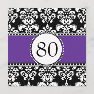 Convite 80 de Aniversário de Black Damask - Roxo