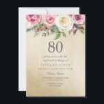 Convite 80 de Aniversário de Rosa Rosa Rosa Cor-de-Rosa Co<br><div class="desc">80 Rosa Cor-de-rosa-rosa-branca-dourada Aniversário Convide um belo design de cor-de-água floral floral completamente personalizável / personalizado</div>