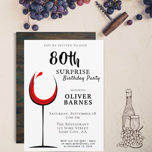 Convite 80 de Aniversário do Moderno Vinho Vermelho (Criador carregado)