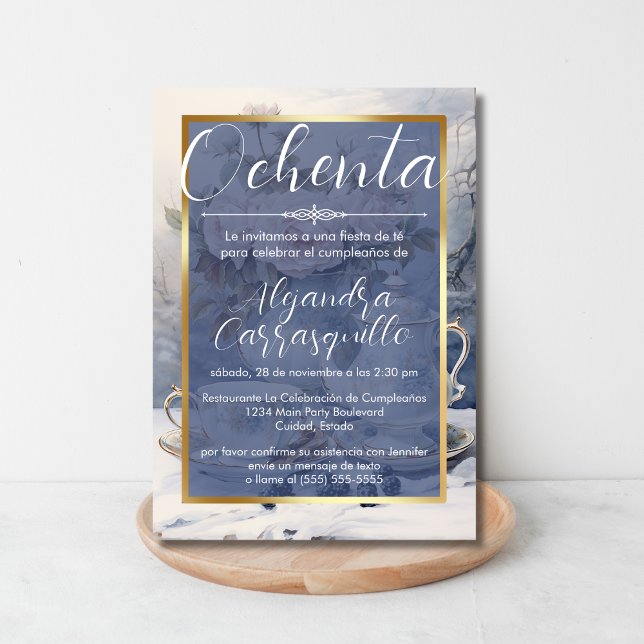 Convite 80 de Aniversário do Partido do Chá, Rico Azul Dou (Criador carregado)