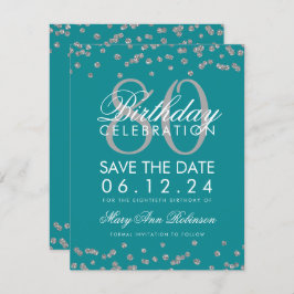 Convite 80 de Aniversário do Silver Teal Confetti
