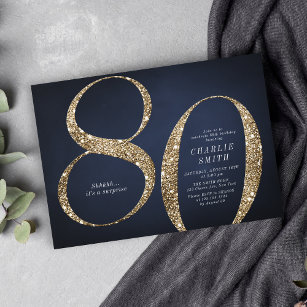 Convite 80 de aniversário moderno minimalista de ouro mari