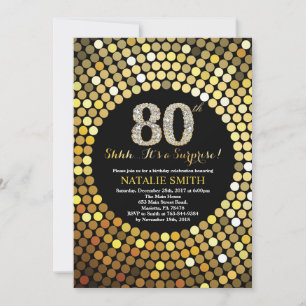 Convite 80 de Aniversário Surpresa Preto e Dourado Brilho