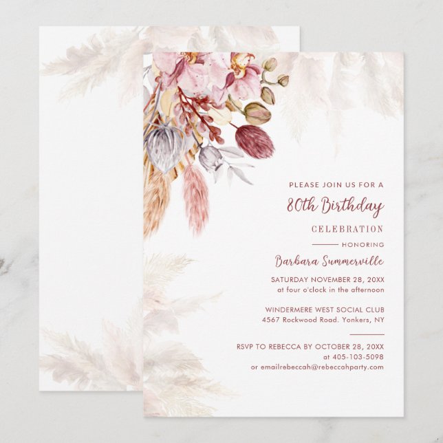 Convite 80 de Festa de aniversário Terracotta, por exemplo (Frente/Verso)