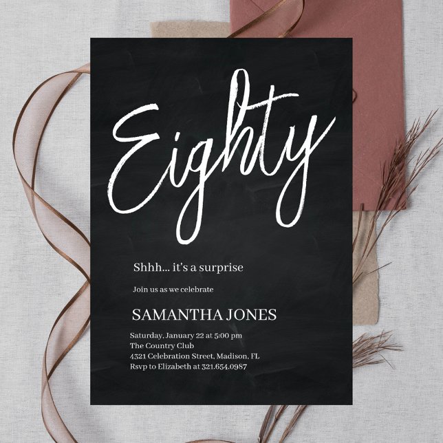 Convite 80 de preto e branco moderno (Criador carregado)