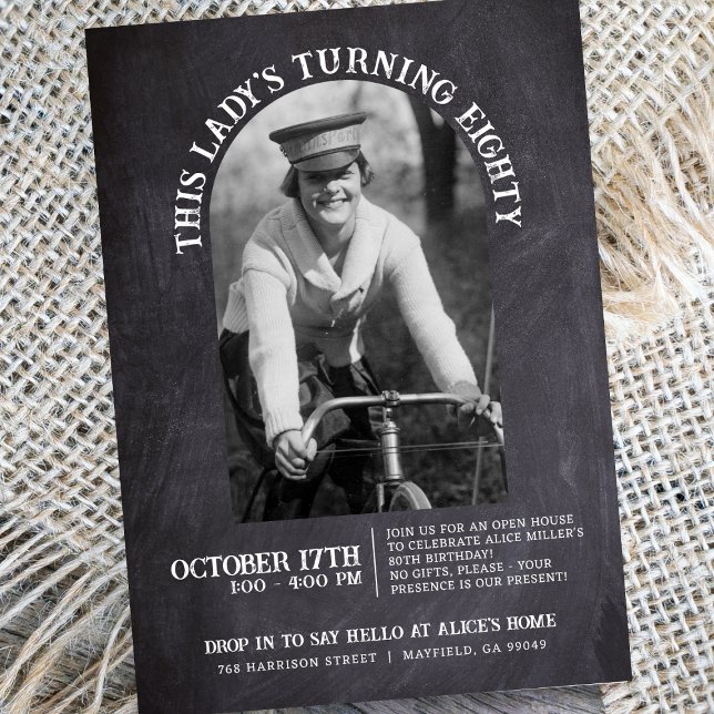 Convite 80 de Quadro Chalkboard Birthday Open House 2 Foto (Criador carregado)