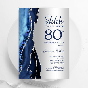 Convite 80 de Surpresa de Marinho Azul de Prata