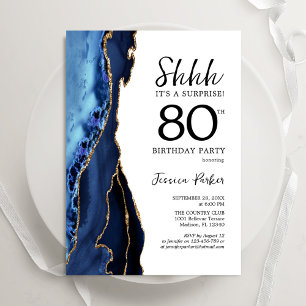 Convite 80 de Surpresa Dourada de Agate Azul marinho Anive