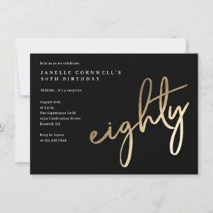 Convite 80 de Tipo Dourado Moderno - Aniversário