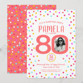 Convite 80 dia de aniversário de foto personalizada de cor