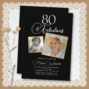 Convite 80 e Fabuloso Aniversário de 80 anos Escrito Branc