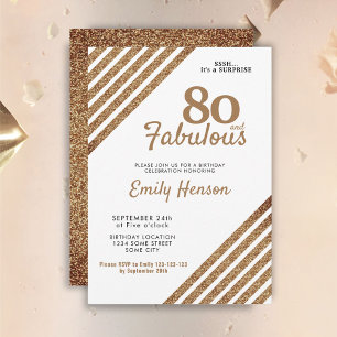 Convite 80 e Fabuloso Elegante Brilho Dourado Aniversário 