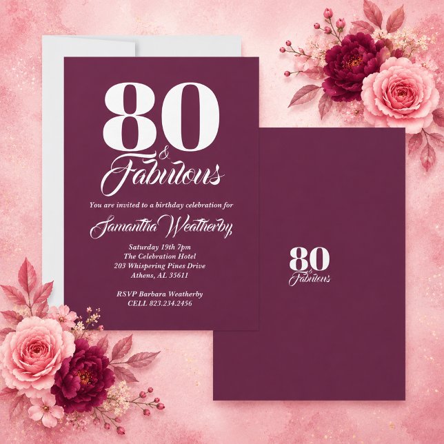 Convite 80 & Fabuloso Aniversário Mulberry (80 & Fabulous Mulberry Birthday Invitation)