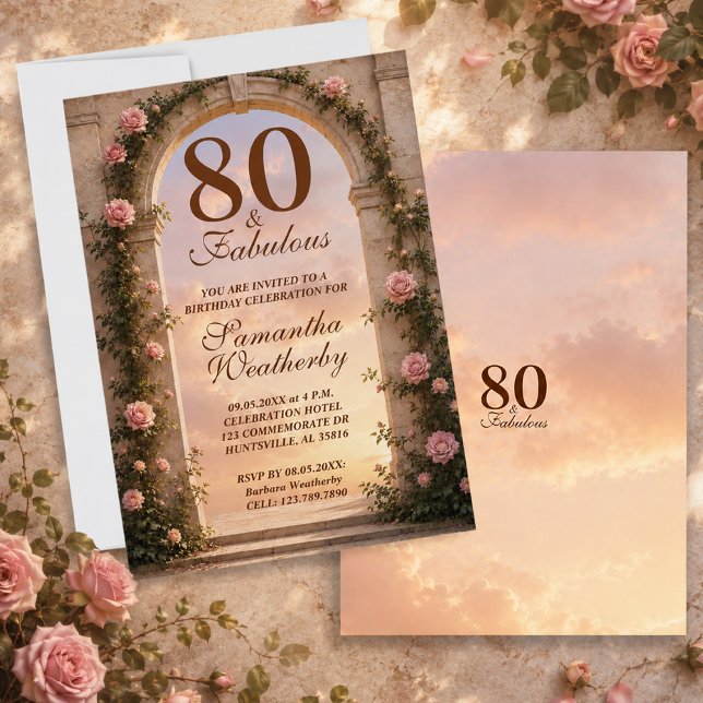 Convite 80 & Fabuloso Arco Floral de Aniversário (80 & Fabulous Floral Arch Birthday Invitation)