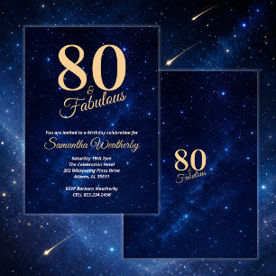 Convite 80 & Fabuloso Céu Noturno Dourado de Aniversário