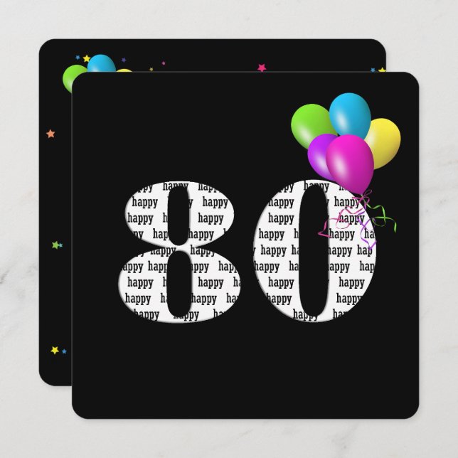 Convite 80 Festa de aniversário com cacho de balão (Frente/Verso)