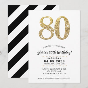 Convite 80 FESTA DE ANIVERSÁRIO INVITE brilho de ouro mode