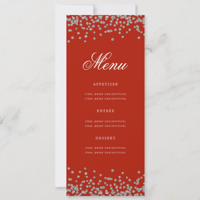 Convite 80 Festa de aniversário Menu Silver Confetti Verme (Verso)