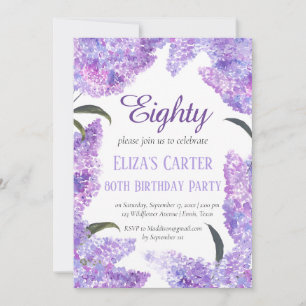 Convite 80 Roxo Lilac Ssetenta Aniversário Elegante Floral