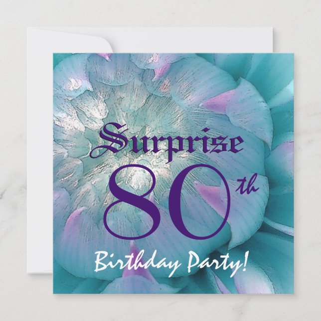 Convite 80 SURPREE Birthday Blue e Purple Dahlia W078 (Frente)