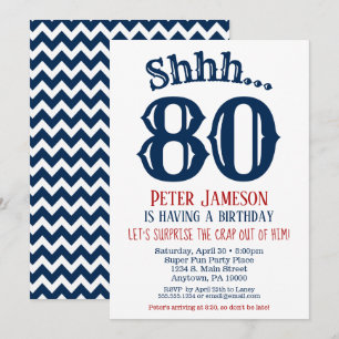 Convite 80 Surpresa de Aniversário Marinho Azul