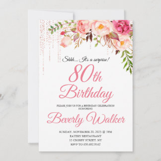 Convite 80 Surpresa de Aniversário Rosa Floral