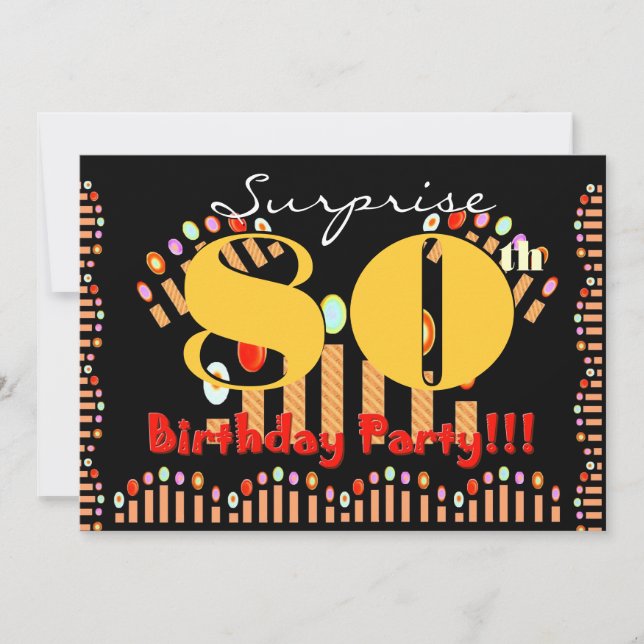 Convite 80 SURPRISE Festa de aniversário CandlesTemplate (Frente)