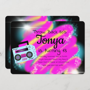 Convite 80s 90s Festas com pincel de avião BoomBox Trava p