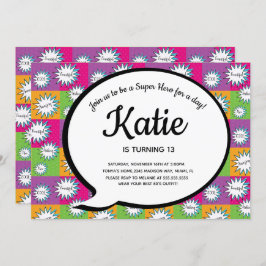 Convite 80s 90s Pink Comic Super Hero Joga De Volta