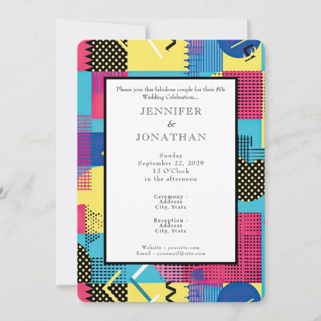 Convite 80s Graphics Retro Pattern Wedding Invitation (Frente)